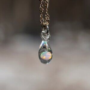 Small Glass Pendant with Opal - Glass Teardrop Necklace
